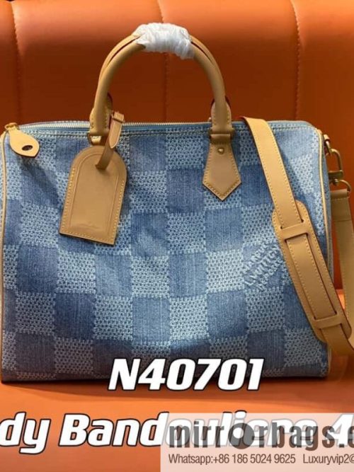 [Original single boutique] N40701 plaid denim, pillow bag speedy series Speedy 40 Bandouliere handbag