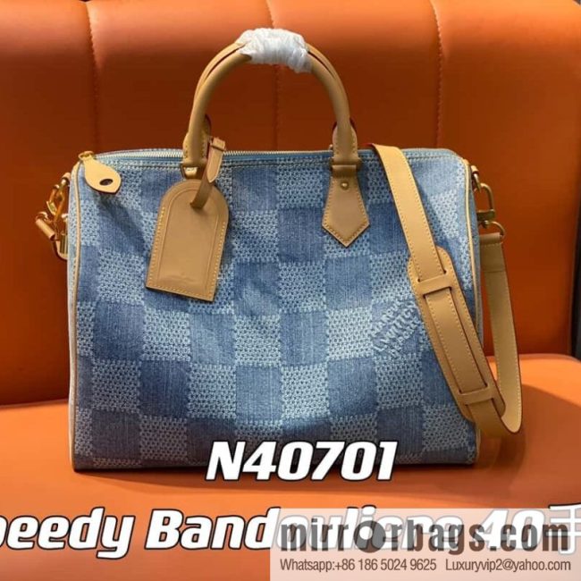 [Original single boutique] N40701 plaid denim, pillow bag speedy series Speedy 40 Bandouliere handbag