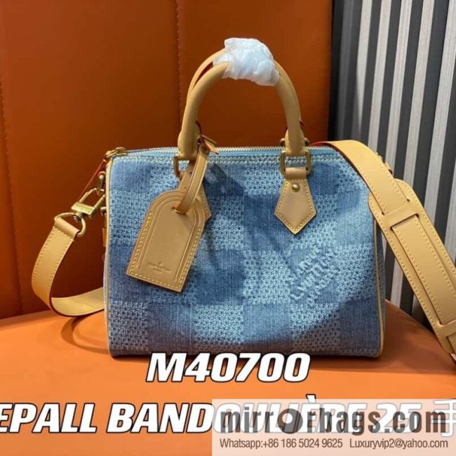 [Boutique‑grade] M40700 blue plaid chip version, denim pillow bag speedy series KEEPALL BANDOULIZRE 25 handbag