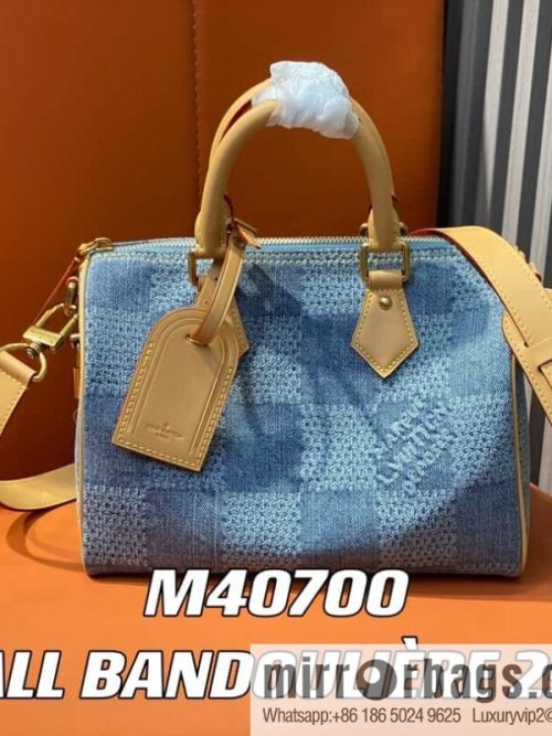 [Original order boutique] M40700 blue plaid chip version, denim pillow bag speedy series KEEPALL BANDOULIZRE 25 handbag