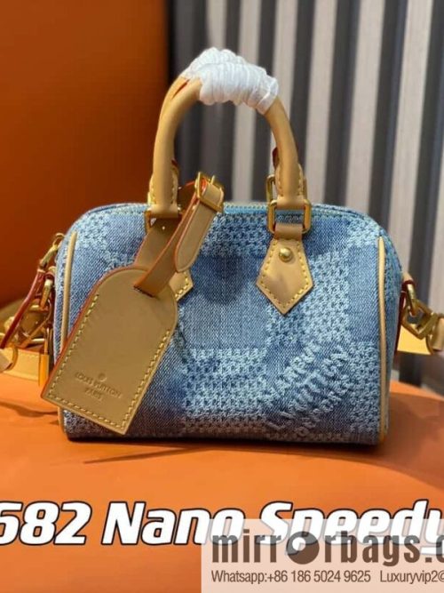 [Original single boutique] N40682 blue plaid denim pillow bag speedy series Nano Speedy handbag