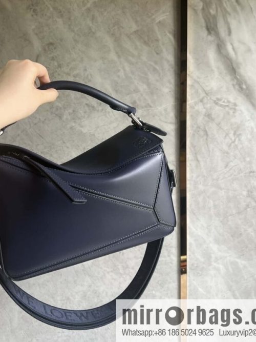 LOEWE satin leather ➕ Anagram embroidery shoulder strap geometric bag 0189 blue 24CM