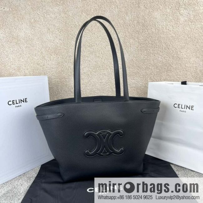 CELINE CABAS ANAIS grain cattle leather (fabric) handbag 116853 black