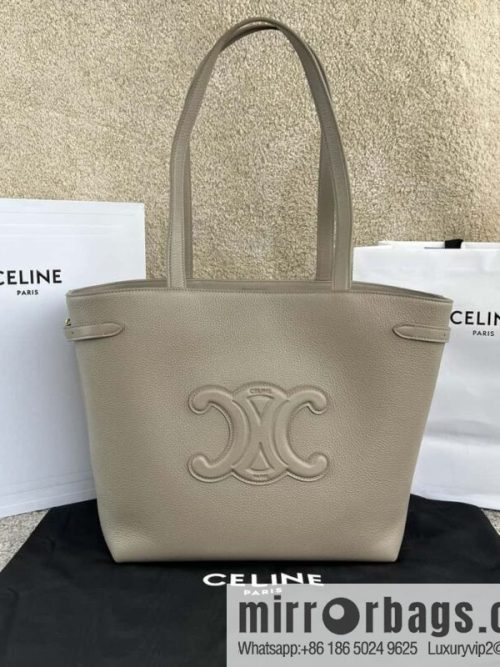 CELINE CABAS ANAIS grained cow leather (fabric) handbag 116853 pebble