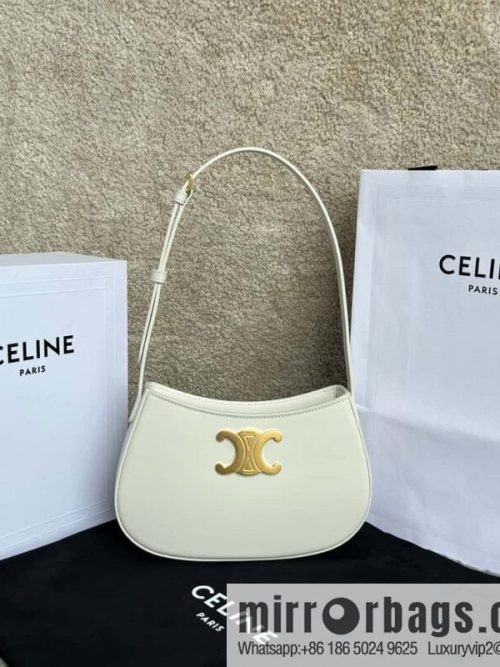CELINE TILI Medium glossy cow leather (fabric) handbag 115703 white/gold buckle