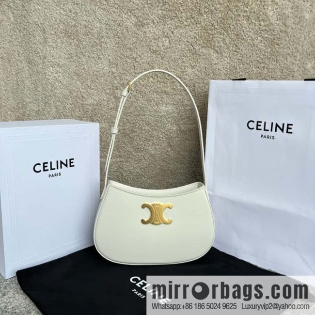CELINE TILI Medium glossy cow leather (fabric) handbag 115703 white/gold buckle