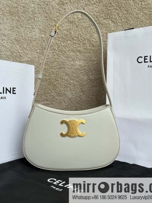 CELINE TILI Medium glossy cow leather (fabric) handbag 115703 cloud gray/gold buckle
