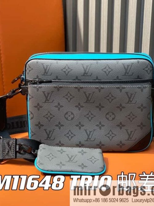 [Original order boutique] M11648 blue silver flower, men\'s bag three-piece messenger bag series TRIO messenger bag
