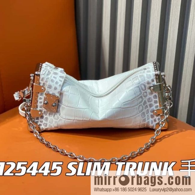[Original order boutique] M25445 white Himalayan crocodile pattern full leather, soft box series SLIM TRUNK handbag