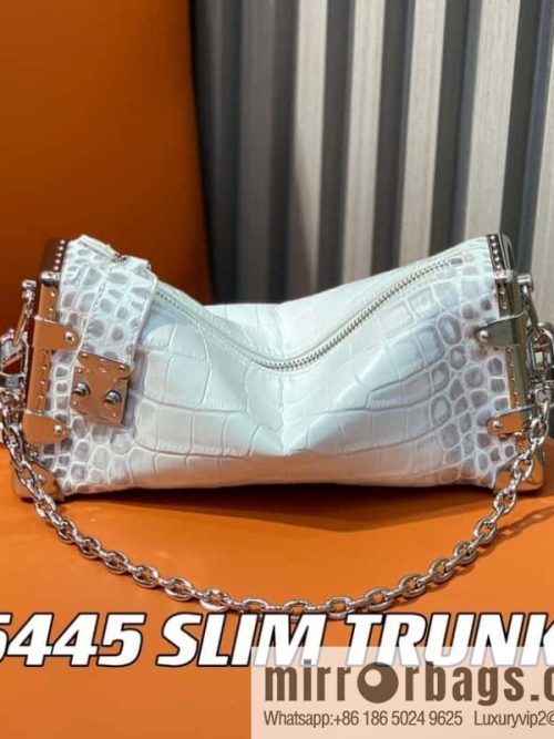 [Original order boutique] M25445 white Himalayan crocodile pattern full leather, soft box series SLIM TRUNK handbag