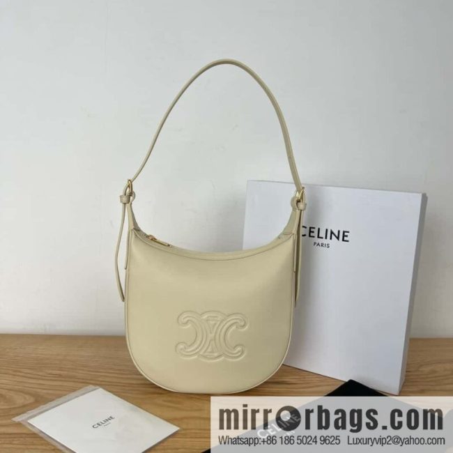CELINE S HELOISE TRIOMPHE Soft cow leather (fabric) handbag 117253 Milk white