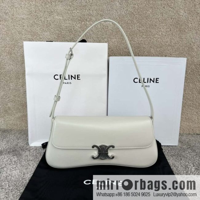 CELINE LOLA Medium glossy cow leather (fabric) handbag 115533 white