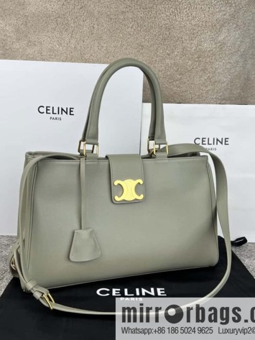 CELINE APPOLINE Medium soft cow leather (fabric) handbag 114963 grey green