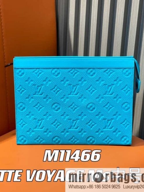 [Original single boutique] M11466 blue full leather embossed, clutch bag series, the new POCHETTE VOYAGE Ms medium clutch bag of the season