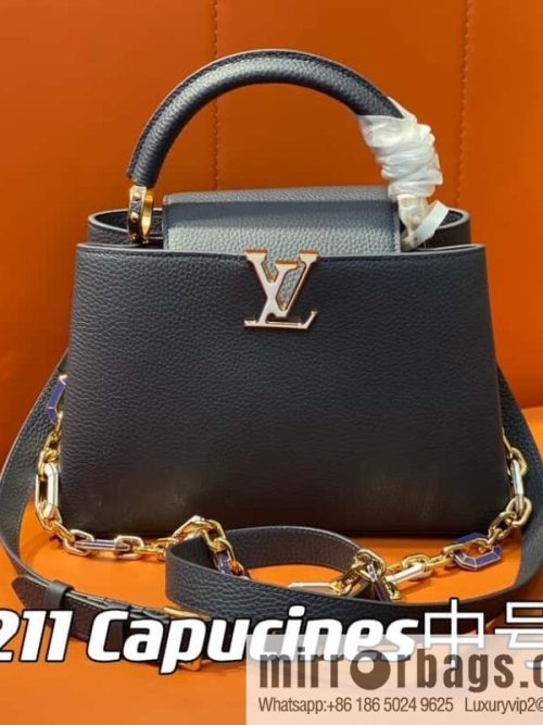 [Original order boutique] M25211 dark blue (chain strap) M24863 full leather cap that English series Capucines medium handbag