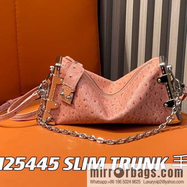 [Original order boutique] M25445 pink ostrich pattern full leather, soft box series SLIM TRUNK handbag