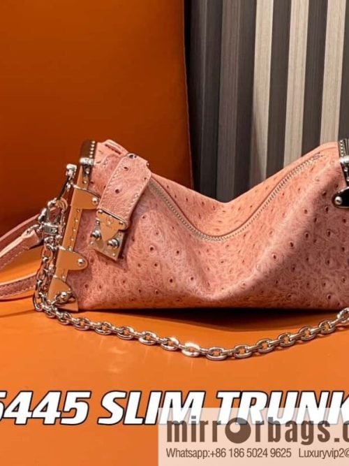 [Original order boutique] M25445 pink ostrich pattern full leather, soft box series SLIM TRUNK handbag