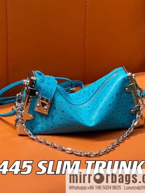 [Original order boutique] M25445 blue ostrich pattern full leather, soft box series SLIM TRUNK handbag