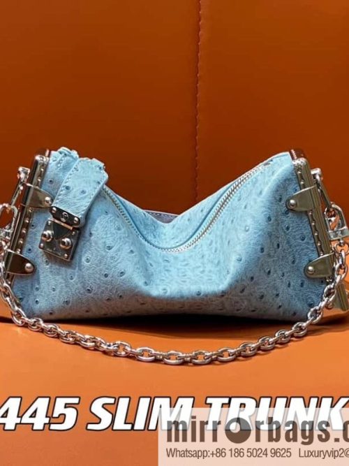 [Original order boutique] M25445 sky blue ostrich pattern full leather, soft box series SLIM TRUNK handbag
