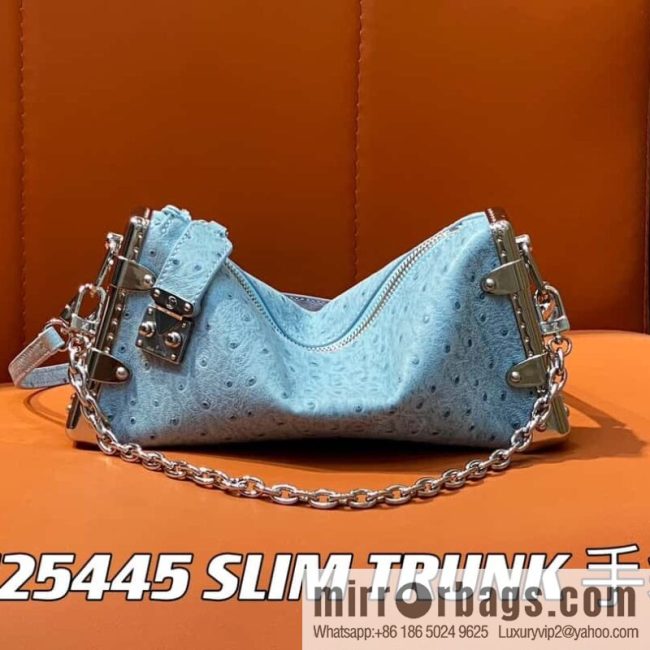 [Original order boutique] M25445 sky blue ostrich pattern full leather, soft box series SLIM TRUNK handbag