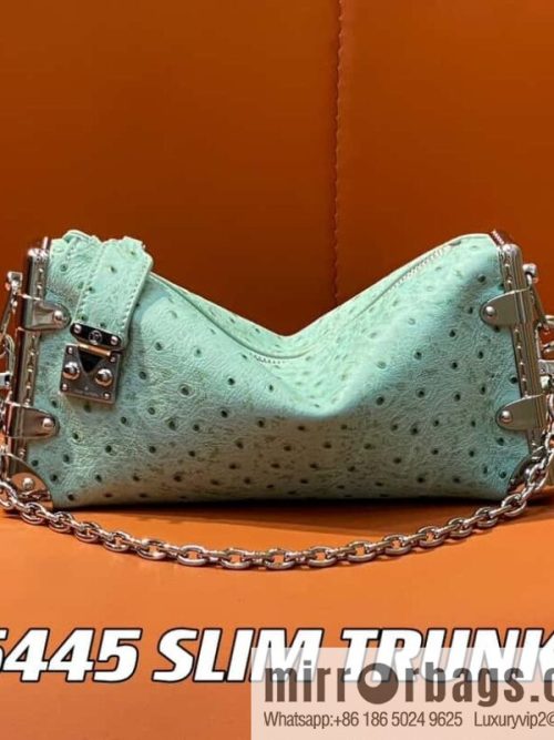 [Original order boutique] M25445 light green ostrich pattern full leather, soft box series SLIM TRUNK handbag