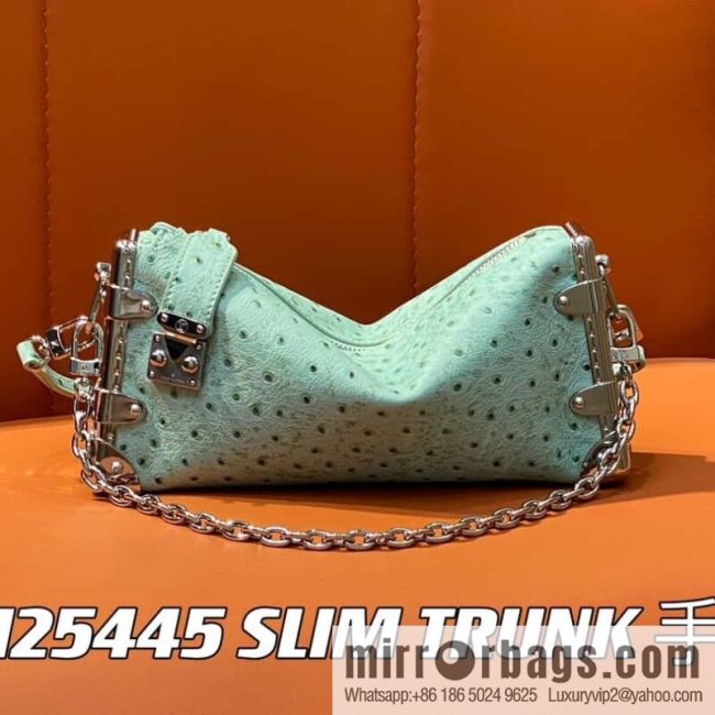 [Original order boutique] M25445 light green ostrich pattern full leather, soft box series SLIM TRUNK handbag