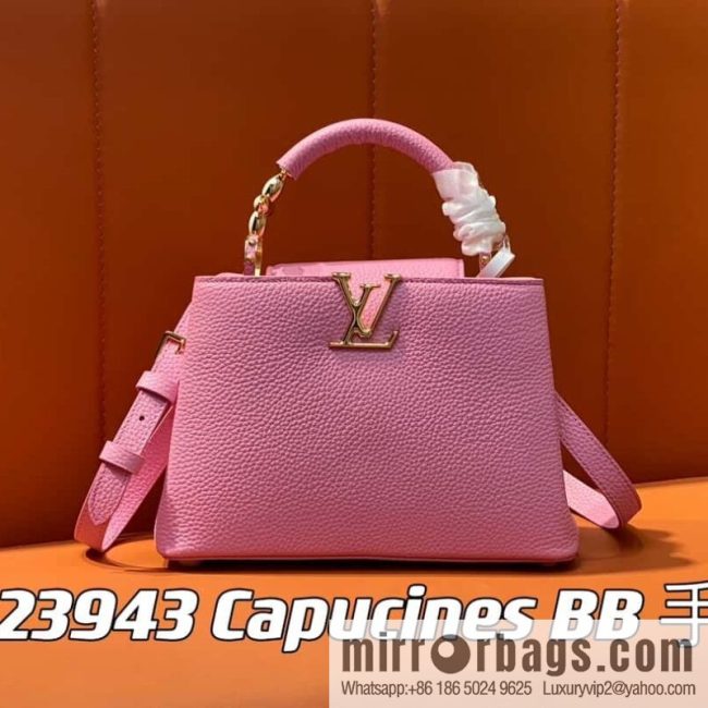 [Original order boutique] M23943 pink full leather cap that English series, this Capucines BB handbag