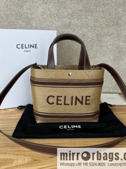 CELINE CABAS mini plant material effect fabric wagyu leather (fabric) handbag 116992