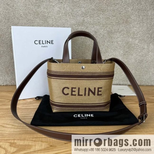 CELINE CABAS mini plant material effect fabric wagyu leather (fabric) handbag 116992