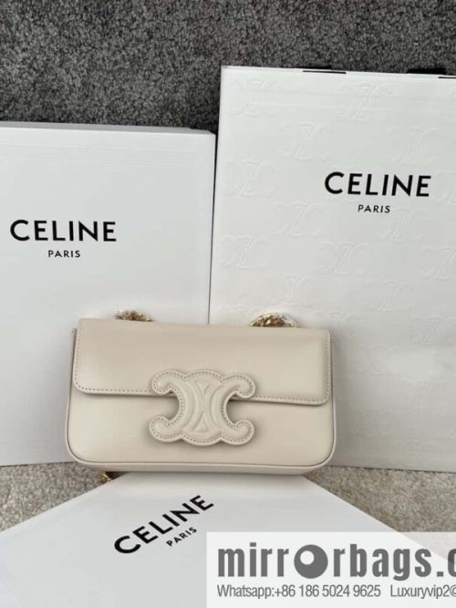 CELINE TRIOMPHE glossy cow leather (fabric) chain strap backpack 199243 white