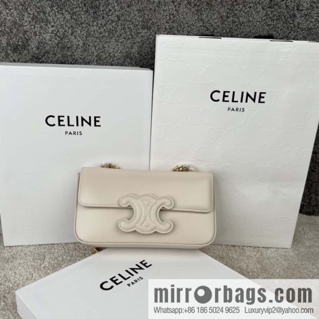 CELINE TRIOMPHE glossy cow leather (fabric) chain strap backpack 199243 white