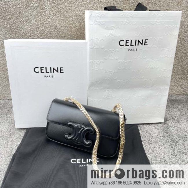 CELINE TRIOMPHE shiny cow leather (fabric) chain strap shoulder backpack 199243 black