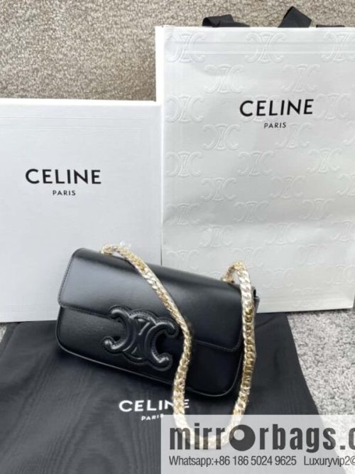 CELINE TRIOMPHE shiny cow leather (fabric) chain strap shoulder backpack 199243 black