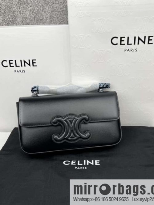 CELINE TRIOMPHE shiny cow leather (fabric) chain strap shoulder backpack 199243 black