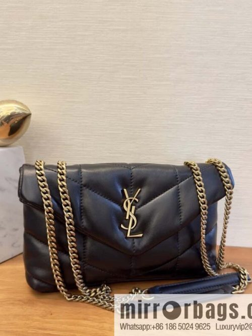 YSL 𝑳𝒐𝒖𝑳𝒐𝒖 𝒑𝒖𝒇𝒇𝒆𝒓 𝒎𝒊𝒏𝒊 2 3CM black gold buckle • double chain strap 759337