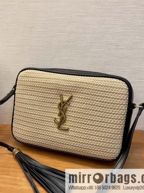 YSL camera bag _ black leather with woven 520534