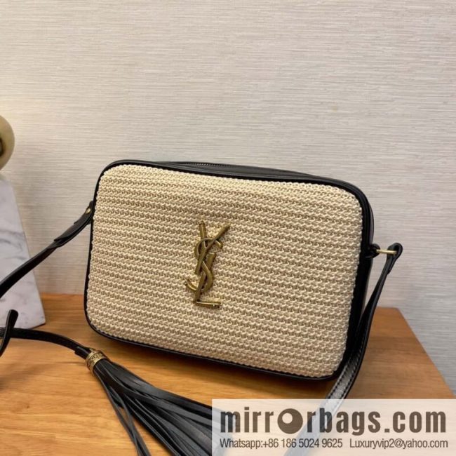 YSL camera bag _ black leather with woven 520534