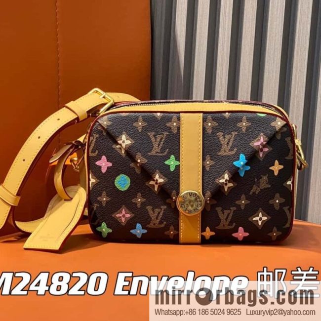 [Original single boutique] M24820 brown color, variable code chip version, men\'s bag messenger bag series Envelope messenger bag