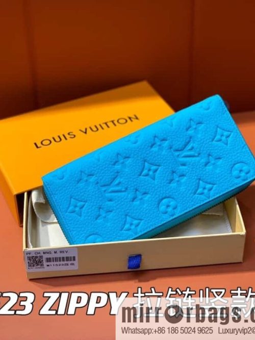 [Original single boutique] M11523 blue full leather embossed, single zipper wallet series ZIPPY zipper vertical wallet