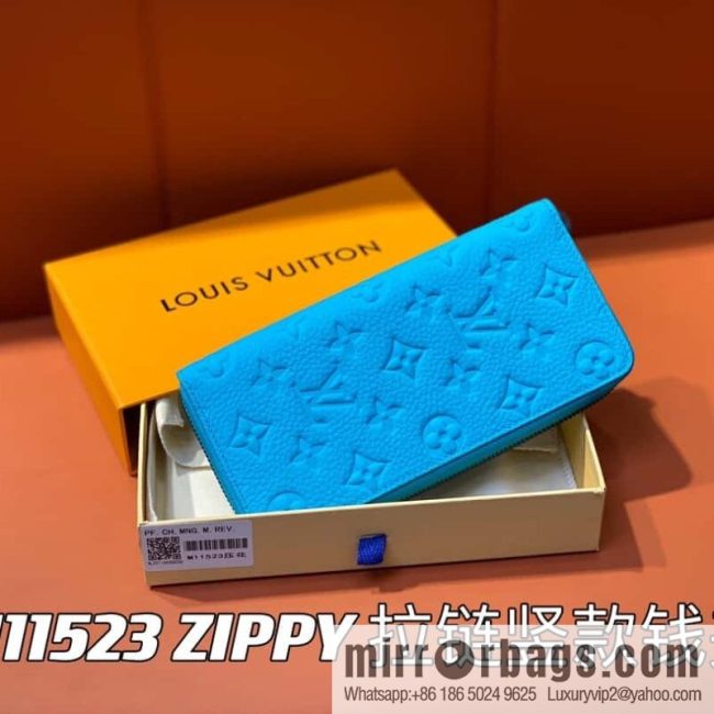 [Original single boutique] M11523 blue full leather embossed, single zipper wallet series ZIPPY zipper vertical wallet