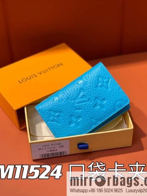 [Original order boutique] M11524 blue full leather embossing, card bag wallet series, pocket card clip