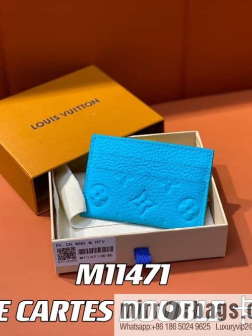 [Original order boutique] M11471 blue full leather embossed, card bag wallet series PORTE CARTES DOUBLE card holder