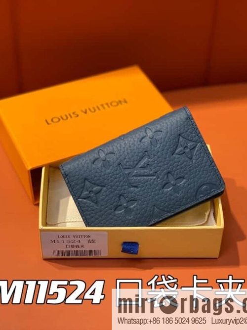 [Original order boutique] M11524 dark blue full leather embossed, card bag wallet series, pocket card clip, wallet