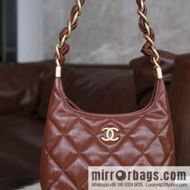 CHANEL Premium Handicraft Workshop Hobo Caramel Color, Small, Genuine Leather AS4922