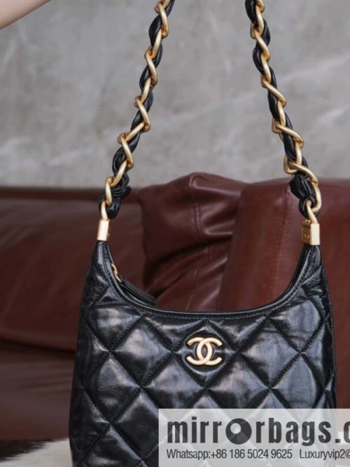 CHANEL Premium Handicraft Workshop Hobo Black, Small, Genuine Leather AS4922