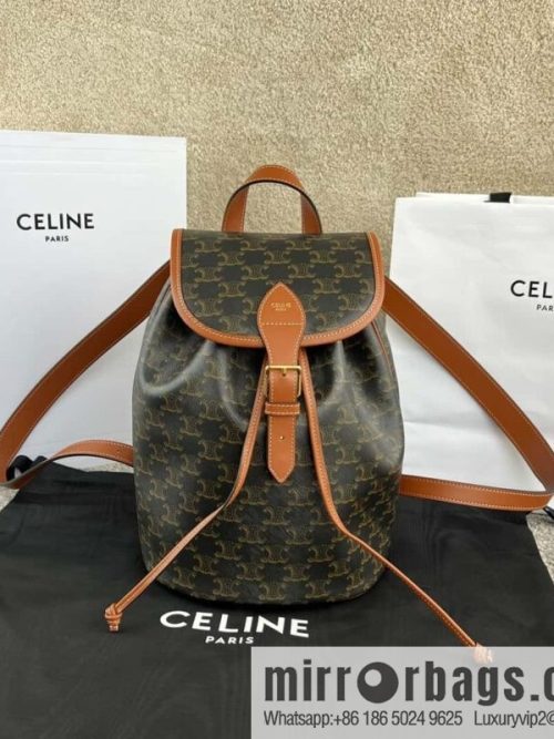 CELINE FOLCO Logo Printed Cow Leather Medium Backpack 117902