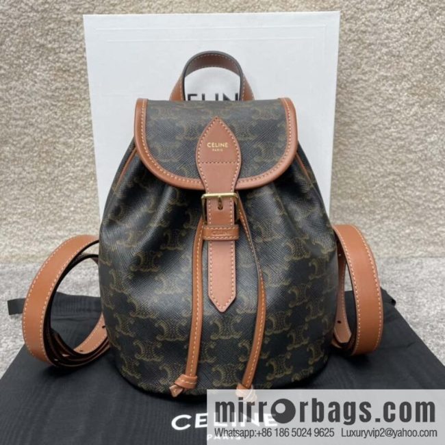 CELINE FOLCO TRIOMPHE CANVAS logo print and cow leather mini backpack 197662