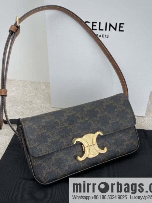 CELINE TRIOMPHE logo print cow leather shoulder backpack tan 194143