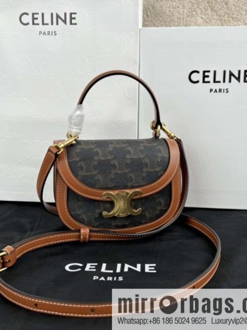 CELINE BESACE TRIOMPHE Mini Logo Printed Cow Leather Handbag 10K502