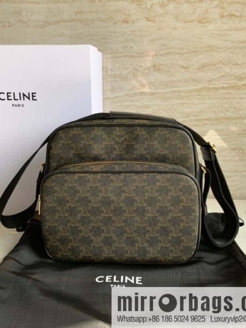CELINE TRIOMPHE canvas and calfskin large pocket messenger bag 190822